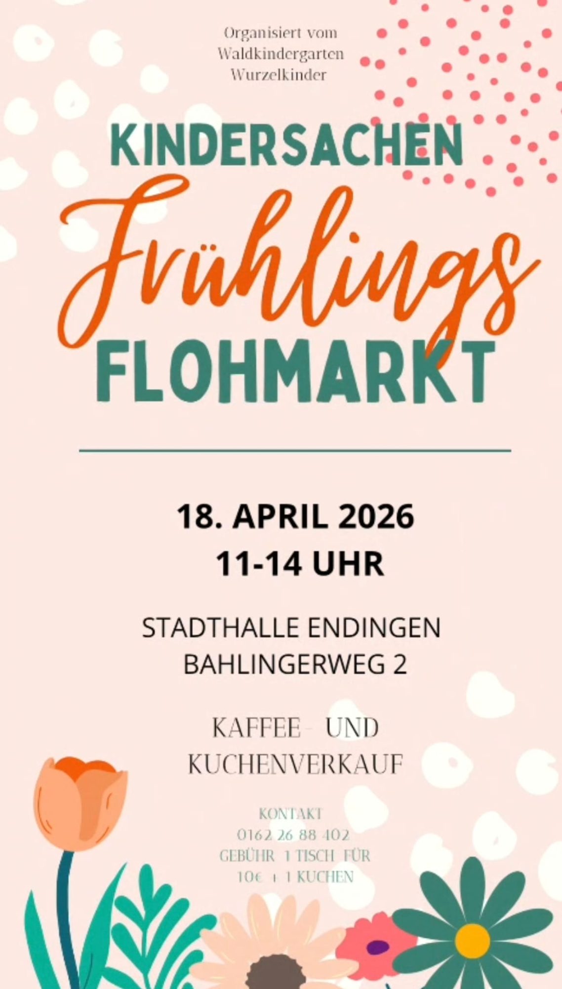 Plakat zum Kindersachen-Frühlingsflohmarkt am 18. April 2026 in der Stadthalle Endingen